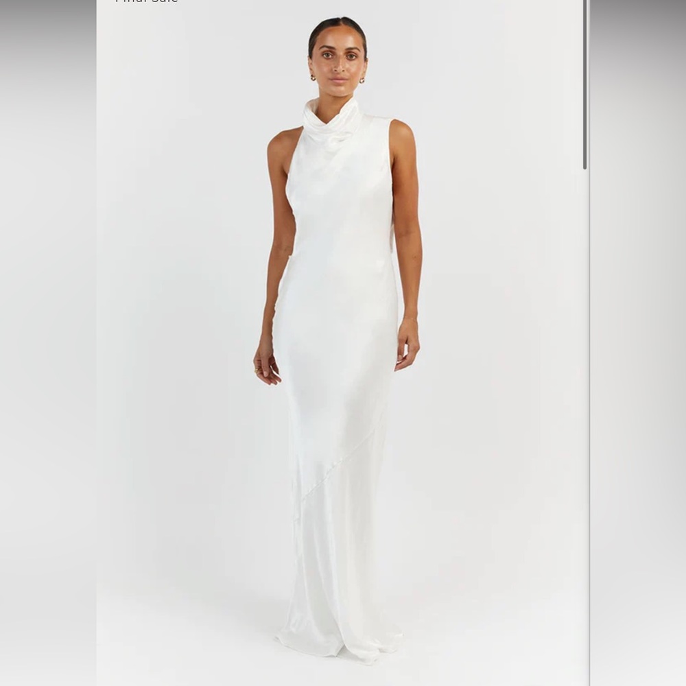 WHITE SATIN BACKLESS MIDI DRESS